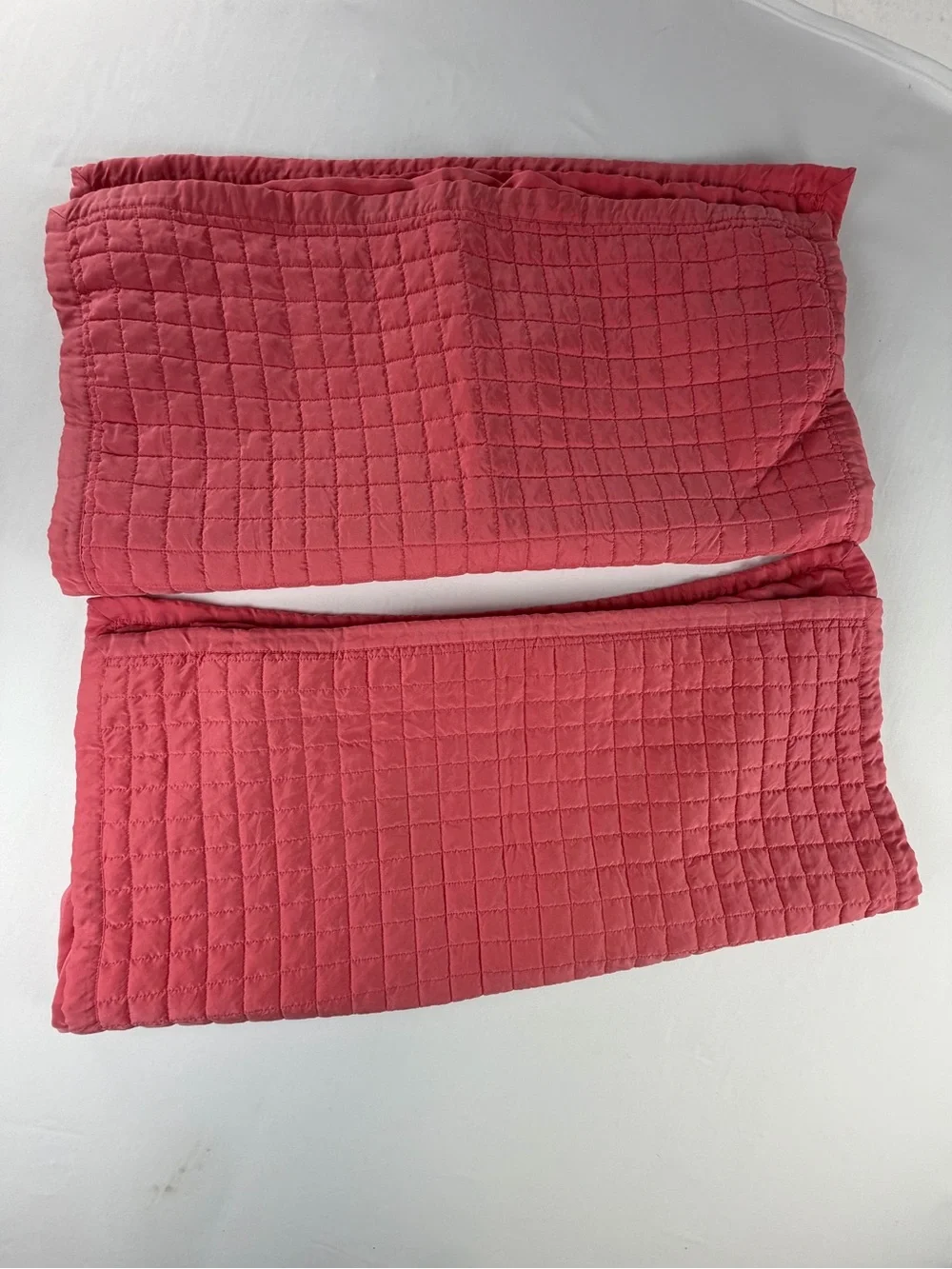 2 - Pair Ann Gish Quilted Euro Pillow Shams in Coral Pink 100% Washable Silk